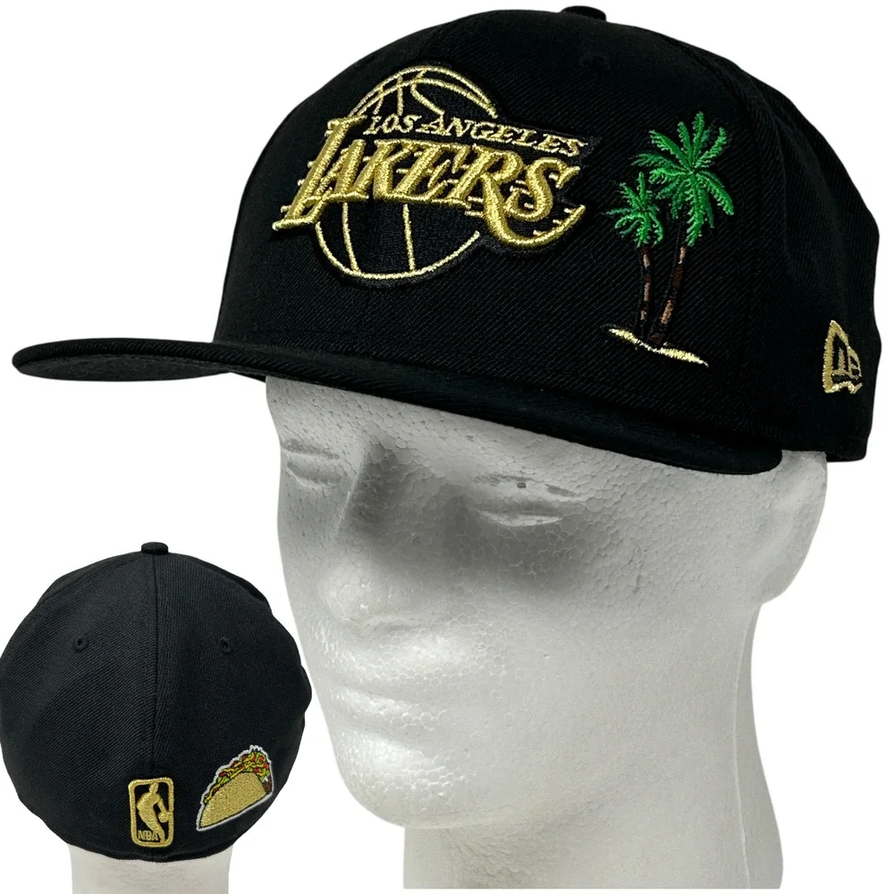 Los Angeles LA Lakers Hat Baseball Cap Fitted 7 1/2 Taco Palm Tree New Era Black